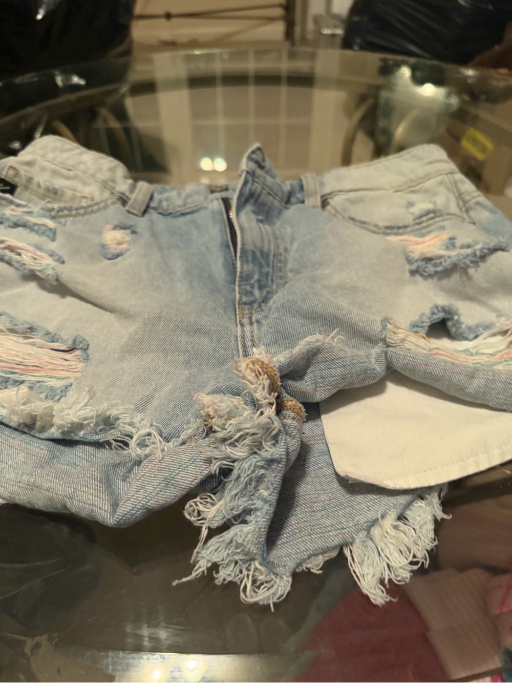 Kancan Light Wash Distressed Denim Shorts - Women's